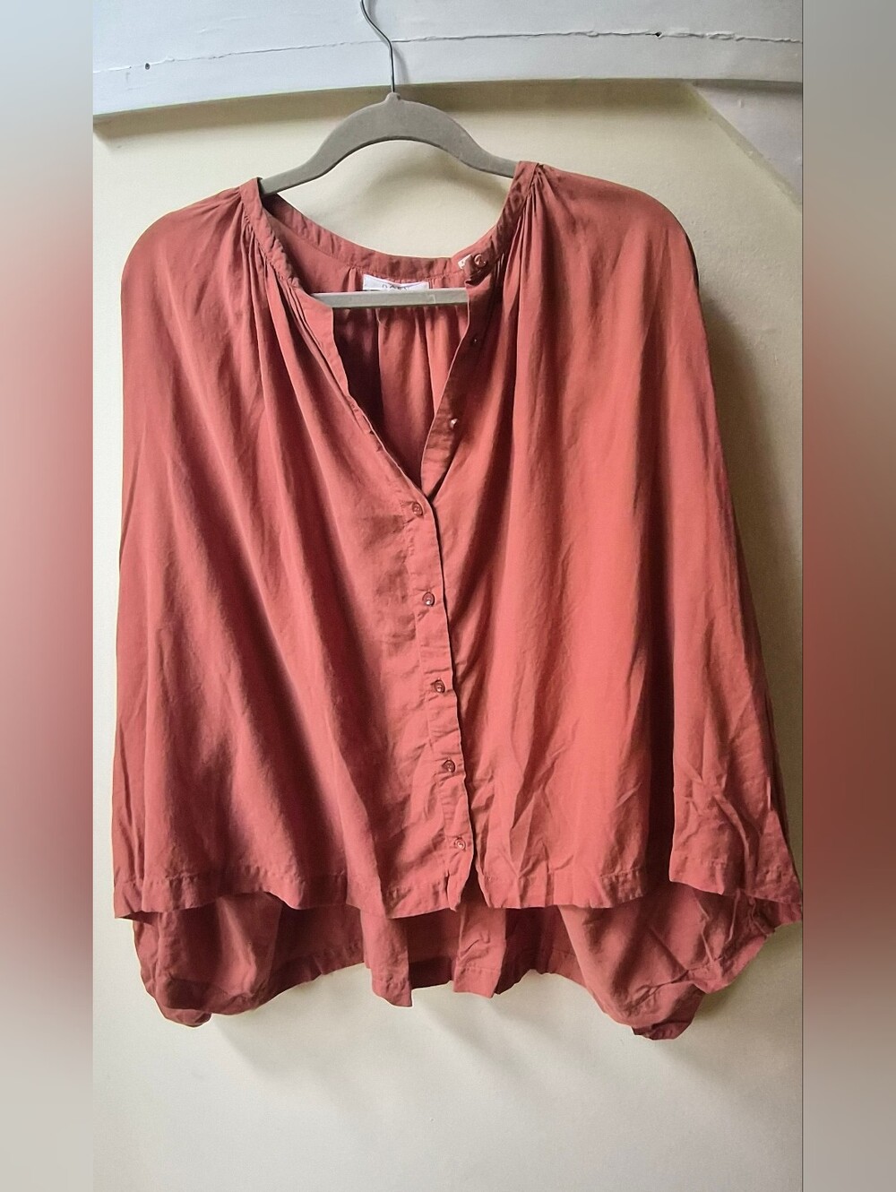 DÔEN Terracotta Rust Cotton Viscose Balloon Sleeve Blouse XXL